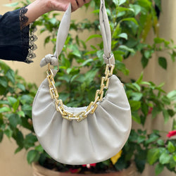 Ruffled Chain Bag “Ash White