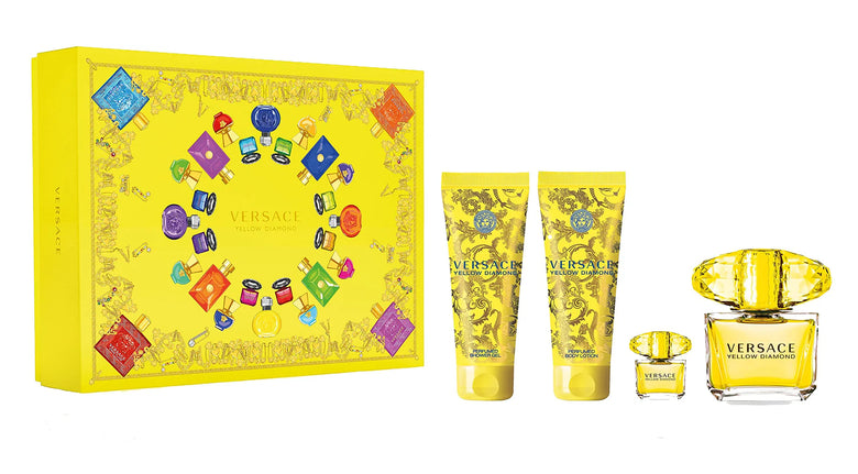 VERSACE YELLOW DIAMOND WOMEN EDT 4PC SET (90ML+5ML+100ML LOTION+100ML S/GEL)
