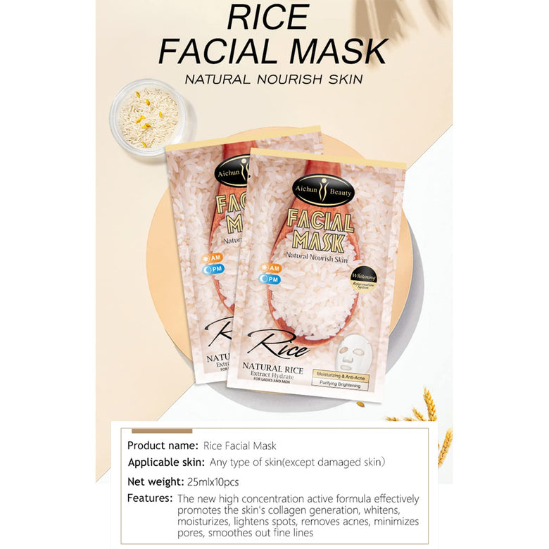 Aichun Beauty Rice Facial Mask | Whitening & Anti-Acne (10 Pcs)