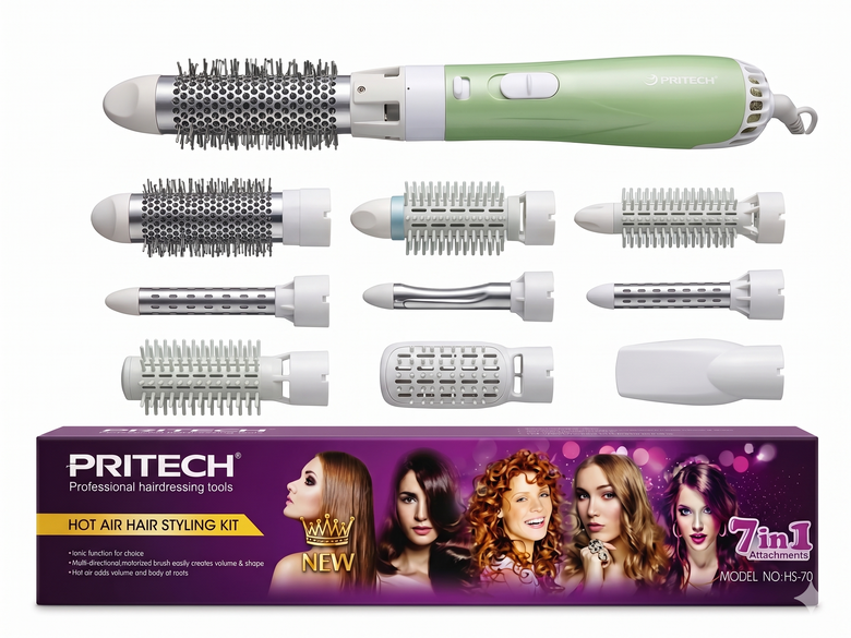 Pritech 7-in-1 Hot Air Hair Styling Kit | Ionic Volumizer Brush
