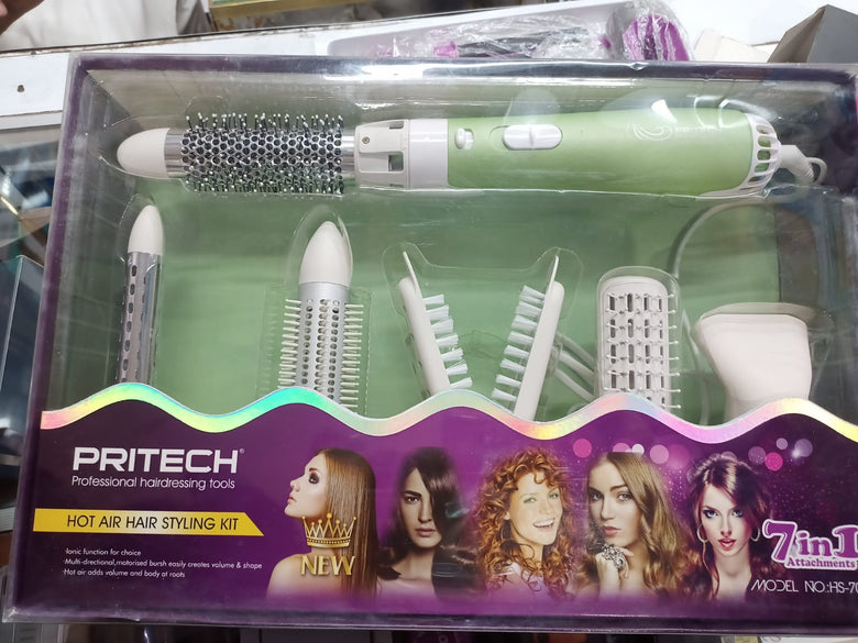 Pritech 7-in-1 Hot Air Hair Styling Kit | Ionic Volumizer Brush