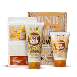 BNB Rice Extract Bright & Glow Kit ( Rice Face Wash + Rice Scrub + Rice Mask )