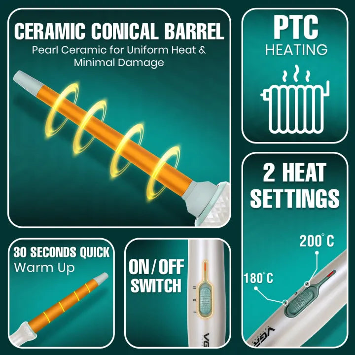 VGR V-596 Professional Curling Wand | Max 200°C Ceramic | Original in Pakistan | Choicemall.pk