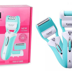 Kemei KM-6198B 3-In-1 Multifunctional Electric Shaver, Callus Remover, And Epilator For Women