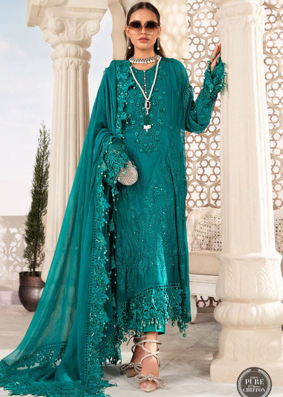 Unstitched Chiffon - MPC-22-203-Deep and Sea Green