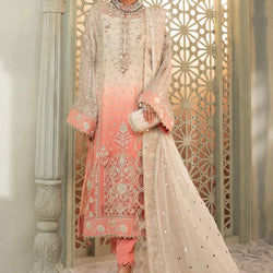 Unstitched Chiffon - MPC-22-208-Cream and Coral Pink