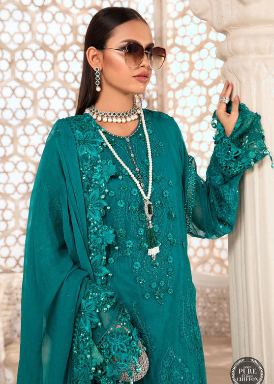 Unstitched Chiffon - MPC-22-203-Deep and Sea Green